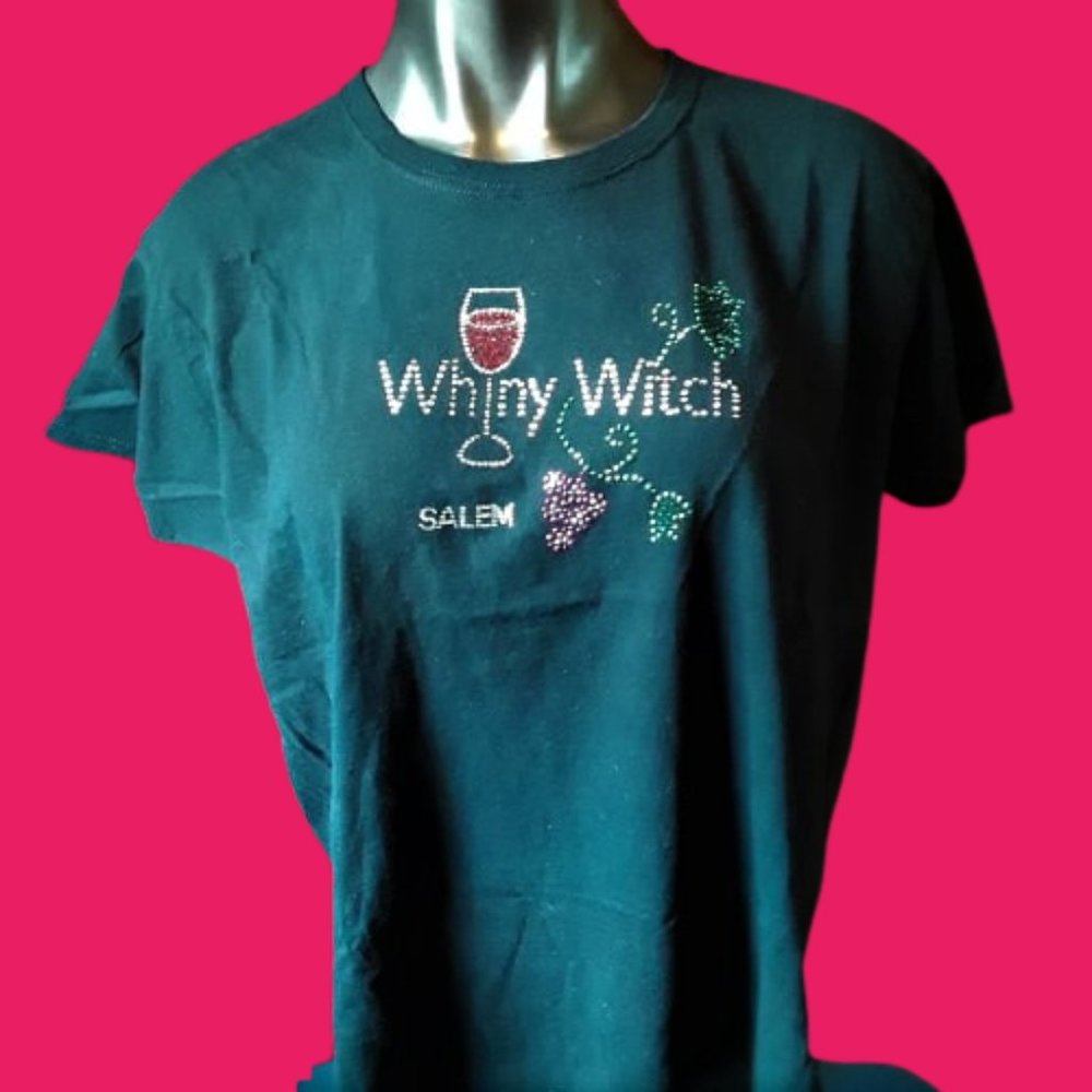 🎃Whiny Witch Salem Shiny Rhinestone (XL) Black T-Shirt🎃